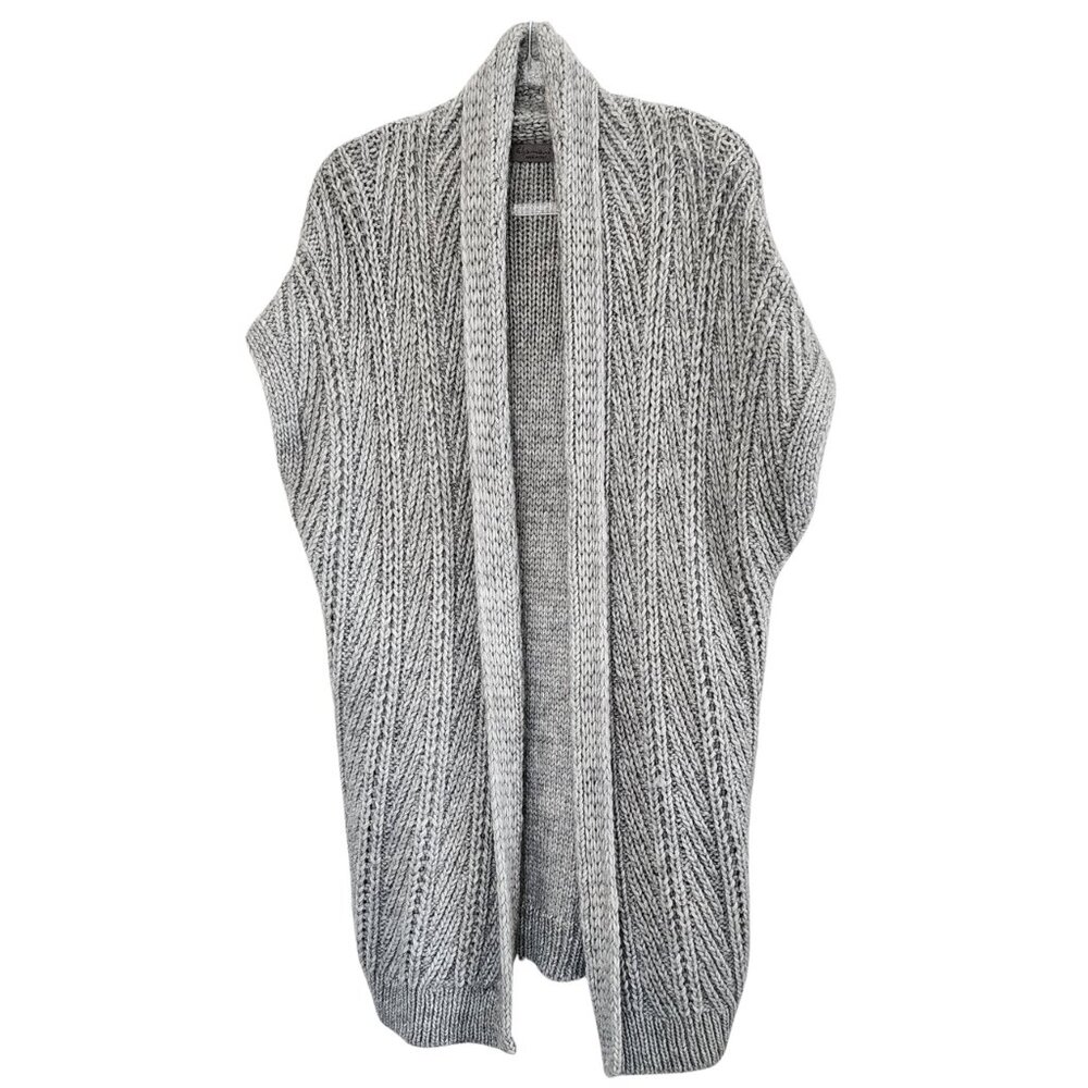 Elsamanda Chunky Knit Open Front Cardigan Gray Sleeveless Oversized Cozy Size M